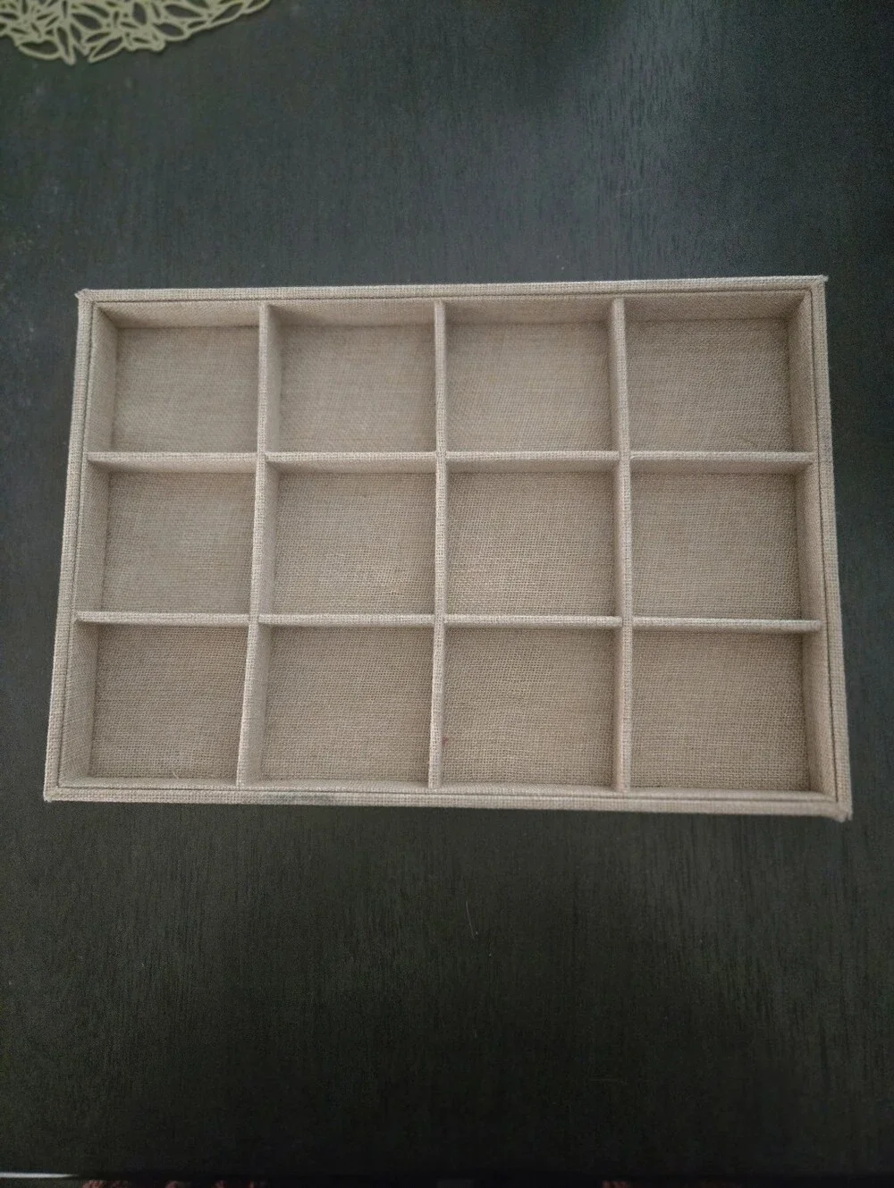 12 Compartment Burlap Linen Jewelry Organizer Display Storage Tray